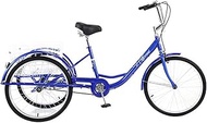 Tricycle Adult Three Wheel Bike Adult Tricycle Trike Cruise Bike 24 In Single Speed 3 Wheeled Bicycle with Folding Basket Carbon Steel Frame for Women Men Err&amp;s Exercise Mobility Fun - Blue Cycling P