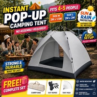 Khemah Camping Tent 3/4 Person Outdoor Khemah Tidur Auto Tent Waterproof Portable Silver coating Ant