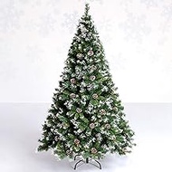 PVC Snow Effect Xmas Tree Unlit,4 5 6 7 8 Ft,Household Premium Hinged Artificial Christmas Tree Easy Assembly With Pine Cones Sturdy(Christmas tree gifts) (Green 240cm(8ft)) The New