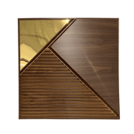 LH 16pcs 50CM x 50CM Acrylic Mirror 3D Wall Panels | Walnut Wood PVC Wall Panels for Home Decor Offi