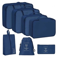 8 IN 1 TRAVEL BAG LAUNDRY POUCH ORGANIZER CLOTHES STORAGE - Navy 7 in 1