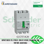 G12T3A20 - GoPact MBK 125, 3 polish, 10kA at 415VAC, 20A rating, TMD trip unit, adjustable