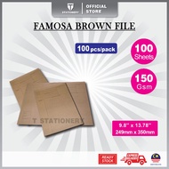 [100 pcs/pack] FAMOSA F4 size 9.8” x 13.78” 150GSM Extra Thick Brown Kraft Paper File / Minute File 