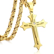 Jesus Crucifixion Cross Necklace For Men Women Gold Color Stainless Steel Byzantine Chain Crucifix P