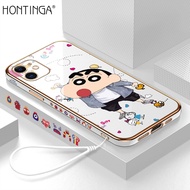 Hontinga เคสสำหรับ Iphone 11 Pro Max 12 Mini 12 Pro Max 13 Mini 13 Pro Max Case อะนิเมะเครยอนชินจังหรูหราชุบโครเมี่ยมนุ่ม TPU เคสโทรศัพท์แบบเต็มรูปแบบกล้องป้องกัน Gores ยางเคสสำหรับเด็กผู้หญิง