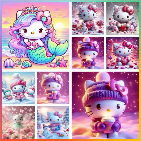 Hello Kitty Sanrio Colorful Cartoon Cute Cat Diamond Painting 5D DIY Art Mosaic Embroidery Cross Sti