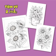 [TVX-03] Set Of 20 Sheets Of Flower Leaf Coloring Pictures A5 Size Sharp Printing 200gsm Thick Paper Using Multi-Coloring Materials