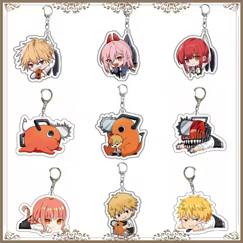 Pochita Makima Chainsaw Man Anime Keychain Cute Cartoon Manga Acrylic Bag Keyrings Baji Fans Trendy 