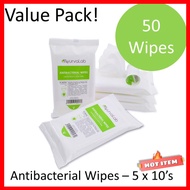 5 in 1 Antibacterial Wet Wipes (5x10s) – Aloe Vera, Chamomile, Alcohol-Free, Gentle & Safe for Kids,