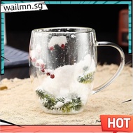 Cute Mugs Set for Christmas- Glass Cup, Double Wall Christmas Mug for Hot Cocoa Chocolate& Coffee, C