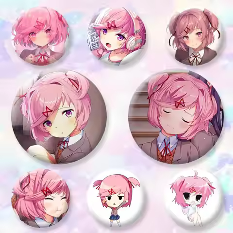 DDLC N-Natsuki Brooches Cartoon Badge Pins Backpack Hat Accessories Friend Gift