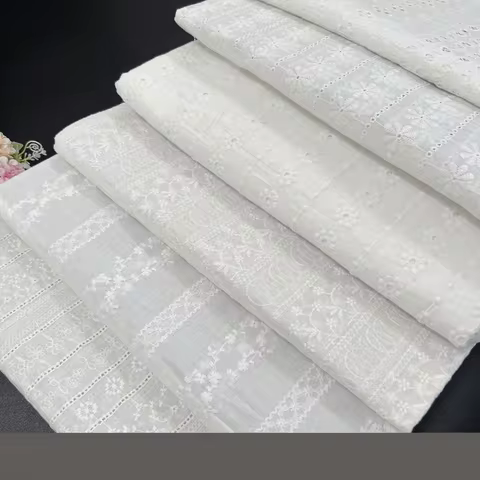 2Yards 130cm Width 100% Cotton Lace Cutout Embroidery Fabric, Spring And Summer Pure Cotton Clothing