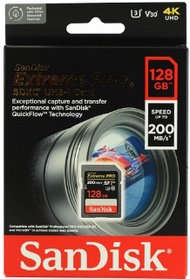 SanDisk Extreme PRO V30 U3 C10 SDXC UHS-I Card 128GB [R:200 W:90]