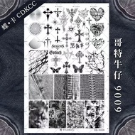 DK Gothic Denim Boutique Manicure Steel Plate Hand-Painted Flowers Special Shape French French Lace 