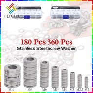 Stainless Plain Washer M2-M10 Fasteners Screw Washer 180PCS/360PCS Flat Washer Gasket Ring