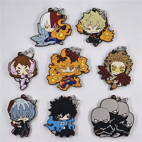 My Hero Academia Anime Bakugou Katsuki Midoriya Izuku Dabi Hawks Rubber Keychain Ornament Toys Colle