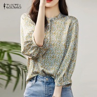 ZANZEA เสื้อเบลาส์ผู้หญิงสไตล์เกาหลีพิมพ์ลายหรูหราปกตั้งเสื้อเชิ้ต #11