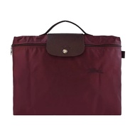 LONGCHAMP LE PLIAGE GREEN系列刺繡再生尼龍摺疊公事包（酒紅） _廠商直送