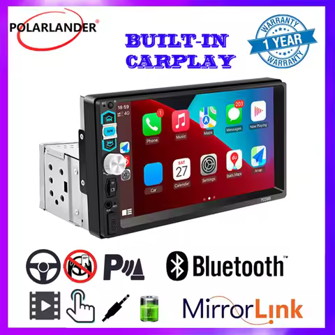 7 Inch Single Din Car Radio Wireless CarPlay Android Auto Mirror Link Bluetooth 5.1 FM Receiver with