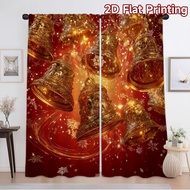 2D flat printing 2pcs curtain Christmas Golden Bells(2) Digitally printed polyester, colorfast Holid