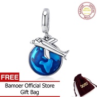 BAMOER จัดส่งฟรี925เงินสเตอร์ลิงเดินทางรอบเครื่องบินโลกกันยายนจี้เครื่องรางพอดีสร้อยข้อมือและสร้อยคอ