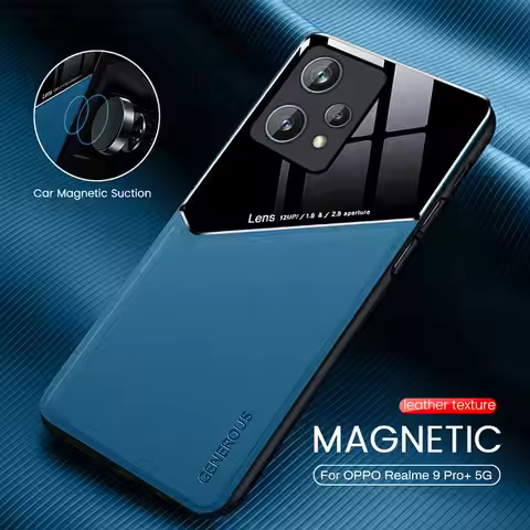 Leather Car Magnetic Holder Cover For Realme 9 Pro Plus Pro+ ProPlus Realme9 9Pro+ 5G Soft Frame Sho