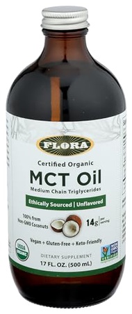 Flora Health MCT Oil Organic Energy Boost, C8 Caprylic & C10 Capric Acids, Keto, Kosher, Non-GMO Ver