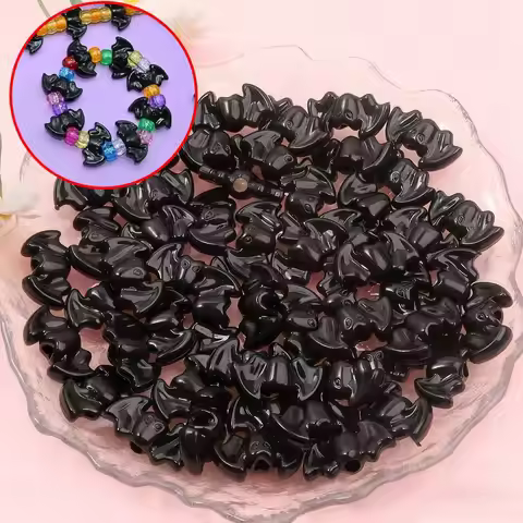 18/64/112pcs Black Acrylic Halloween Bat Beads & Bead Assortments for DIY Bracelets, Necklaces, Earr
