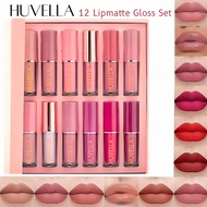HUVELLA 12 in 1 Lipstick Gloss Gift Set Non-Stick Cup Liquid Matte Lipgloss Liptint Lipglaze Lipmatt