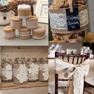 Wedding Party Rustic Vintage Lace Edged Jute Hessian Burlap Ribbon