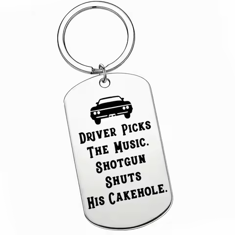 1Pc Funny Car Key Ring Stainless Steel Tag Keychain Driver Picks The Music Quote Supernatural Fan Ke