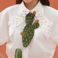 Cactus Embroidered Tie Niche Retro Green Knot-Free Accessories#G12.17#