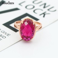 ♥original 585 Purple Gold New 14K Rose Gold Inlaid Four-Claw Oval Ruby Rings For Women Adjustable We