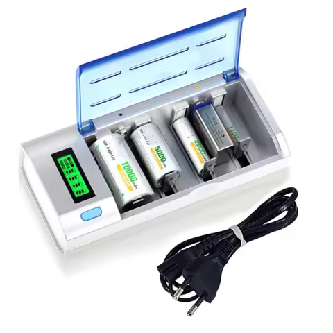 6 slots LCD Smart Display Fast Charge EU/US Plug Battery Charger for 1.2V AAA AA C D Size 9V Recharg