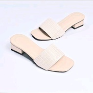 Dép Cao Gót Nữ. Gót Vuông Cao 3 phân quai ngang Vải Bố ms B3 DéP