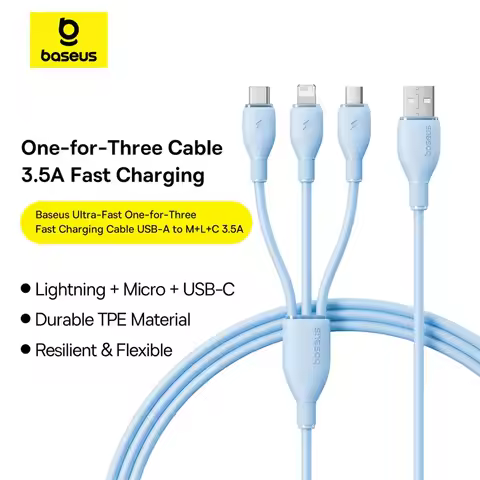 Baseus Ultra-Fast 3-in-1 Fast Charging Cable USB-A to M+L+C 3.5A 1.3m One-for-Three Charging Cord fo