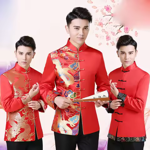 Traditional Men 's Chinese dress Groom dress Men cheongsam Tang jacket Tang Suit Vintage Clothing ja