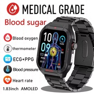 นาฬิกาอัจฉริยะสมาร์ทวอท์ชวัดระดับน้ำตาลในเลือดเพื่อสุขภาพของผู้ชายกีฬา ECG + PPG เครื่องวัดความดันโลหิตวัดอุณหภูมิร่างกาย