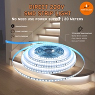 LED Direct Strip Light AC220V 20M SMD2835 Lampu Jalur Build-in Driver Decorative Ceiling Lighting Hi