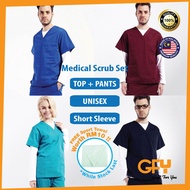 Unisex Medical Scrub Uniform Hospital V-neck Scrubs Top & Pants Set