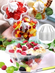 100入組透明梅花形冰淇淋碗，可重複使用的時尚250ML刨冰碗，厚實的杯子適用於冰淇淋，冰沙，布丁，優格，適合生日派對，家庭聚會，婚禮