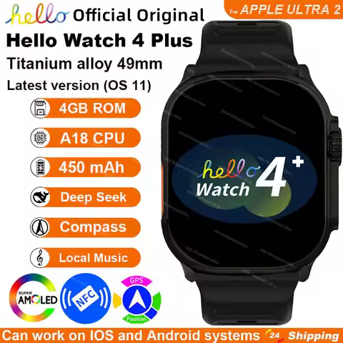 2025 New Hello Watch 4 Plus Ultra2 Smartwatch 49mm AMOLED 4GB ROM NFC GPT GPS Compass Clock Bluetoot