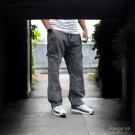 J-102 Men's Casual Cargo Jeans With Flap Side Pockets, Plain Long Baggy Cargo Navy Blue Washed Cargo