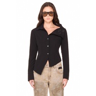 Women's short off-the-shoulder SHIRT - BEUTER WMNS ASYMMETRIC SHIRT - BLACK