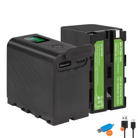 6000mAh NP-F750 NP-F770 Battery NP F750 NP-F550 LED Power Indicator Battery + Type-C Port for Sony N