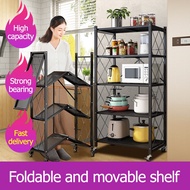 3 to 5 LAYER Kitchen Shelf folding pot rack Steel Storage Shelves Rack with wheels movable Multi-lay