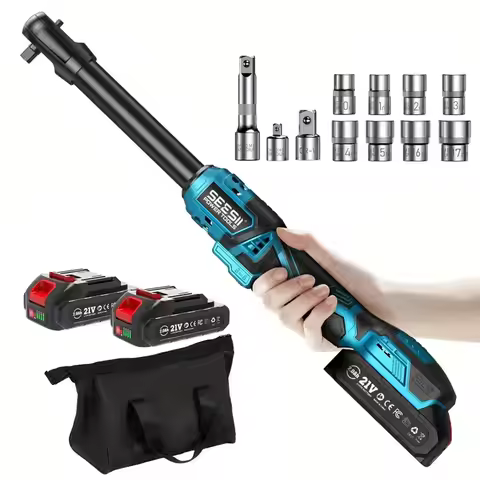 SEESII 21V 6.3'' Extended Electric Ratchet Wrench 3/8'80Nm Cordless Electric Wrench Rechargeable Ang