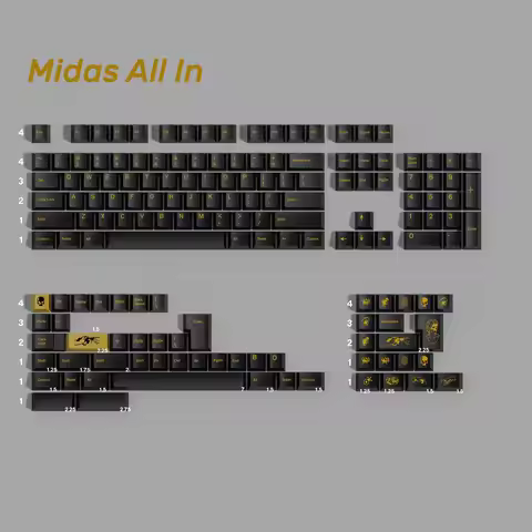 1 Set KAP Midas Keycaps PBT 5 Sides Dye Subbed Black Golden Key Caps Cherry Profile Lightproof Keyca