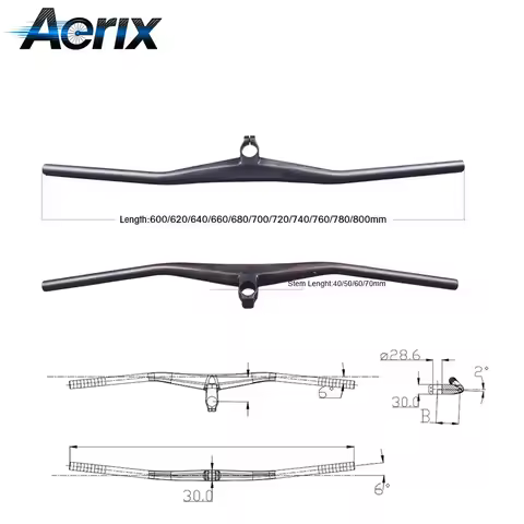 T1000 UD Carbon Fiber MTB Handlebar 600-800mm Width 235g 2° Back Sweep 6° Rise Lightweight Mountain 