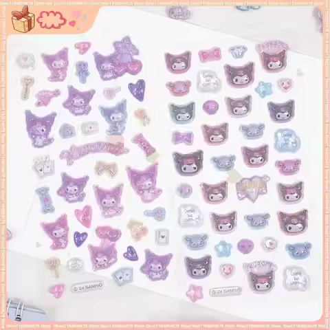 2pcs Kawaii Kuromi 3d Relief Crystal Sticker Cute Diy Mobile Phone Decor Sticker Student Hand Accoun